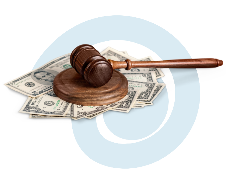 Gavel on top of money