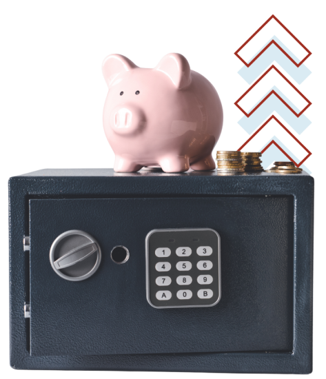 Piggy bank on top of a safe