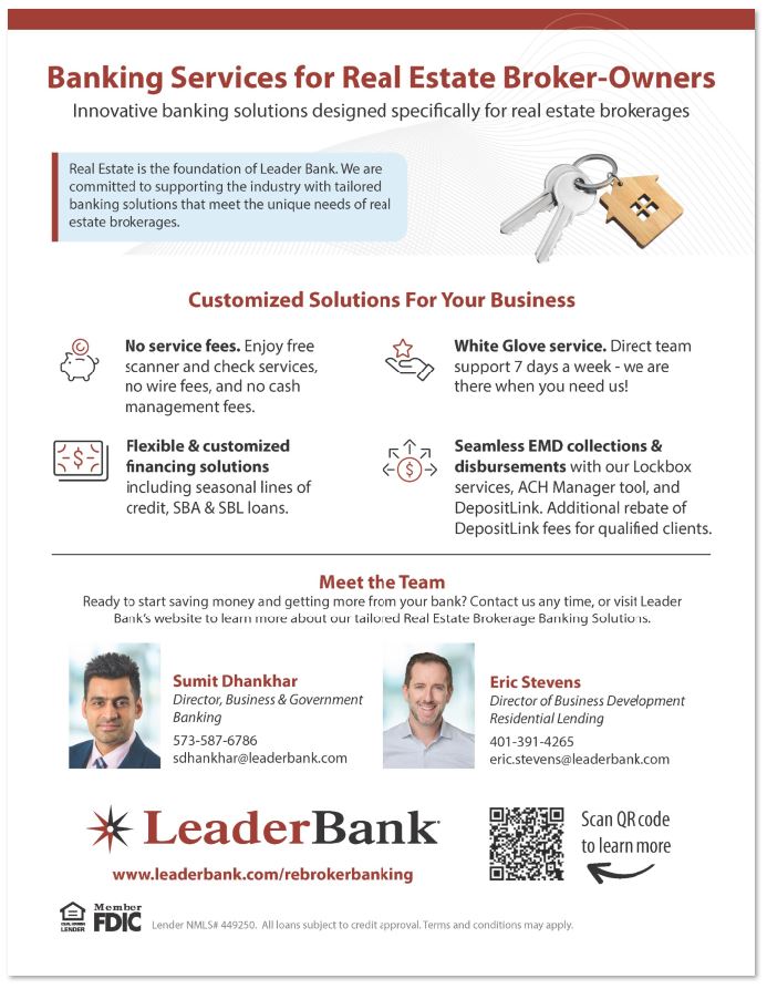 A flyer describing the benefits of brokerage banking with Leader Bank