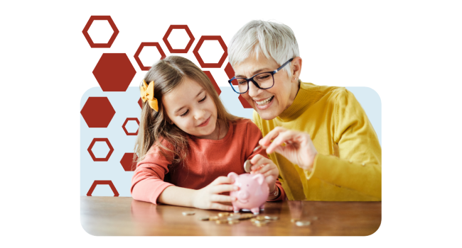 Family saving with their piggy bank.