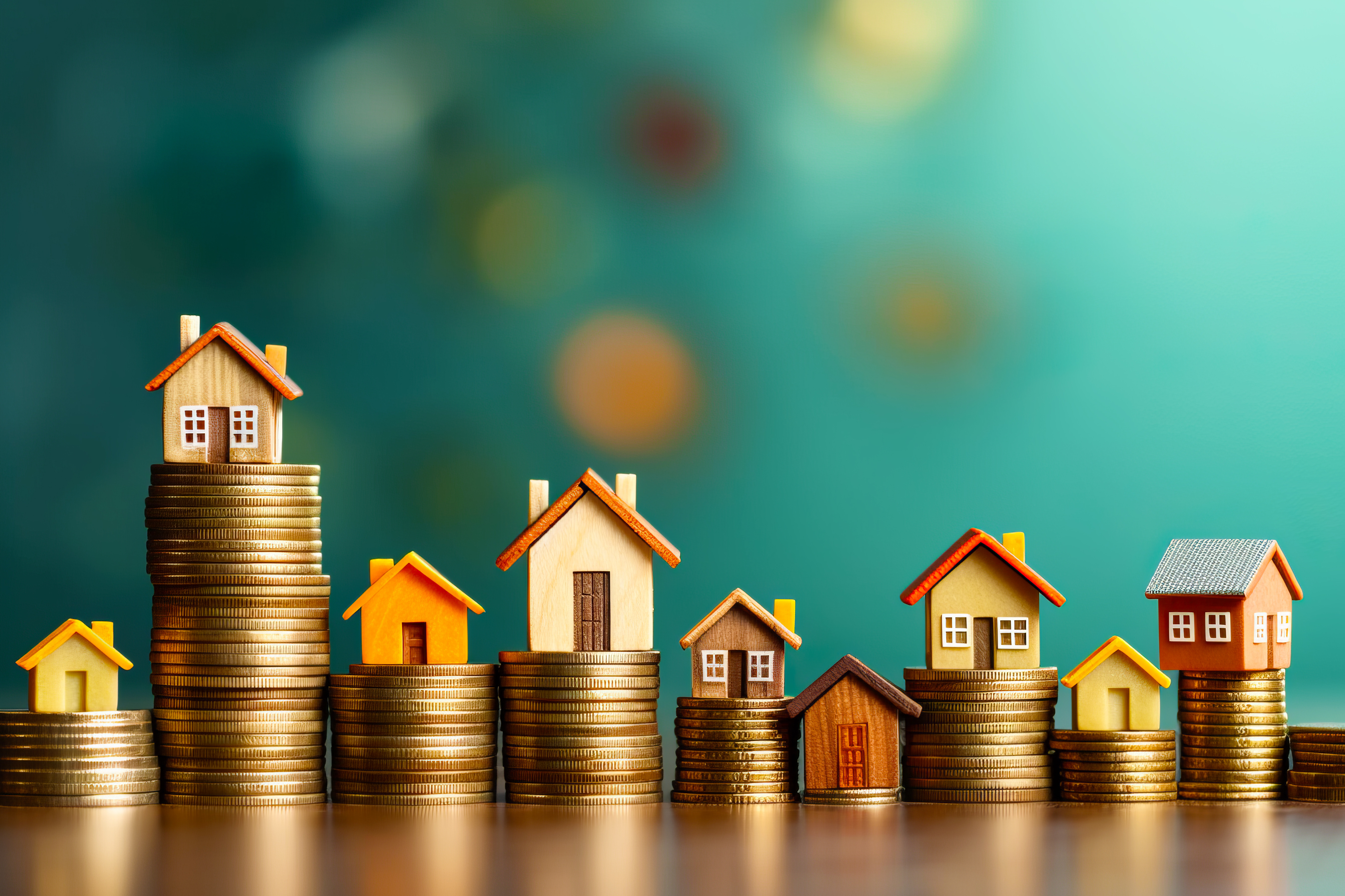 Picture of houses on coins some with lower mortgage interest rates than others