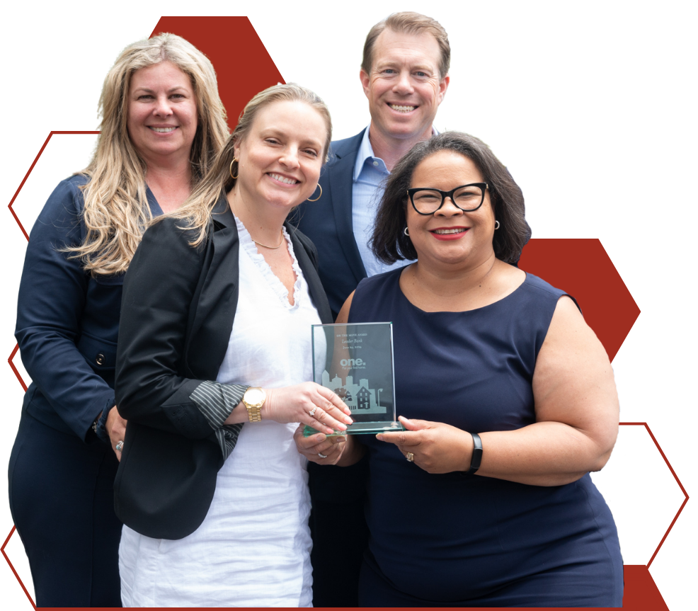 Leader Bank residential lending team accepting an award