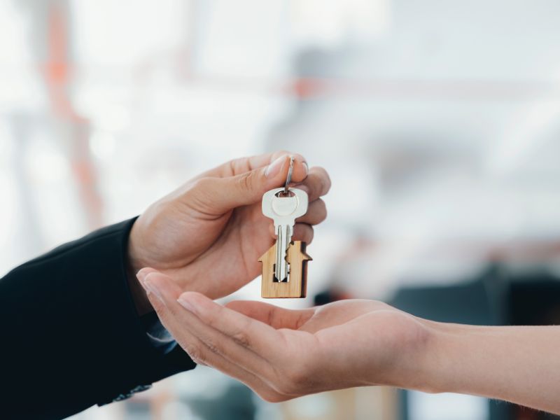 Getting keys to the property after purchasing a home.