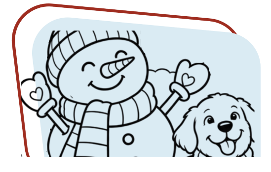 a snowman and puppy to be colored in