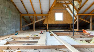 A home attic being renovated, funded by a HELOC.